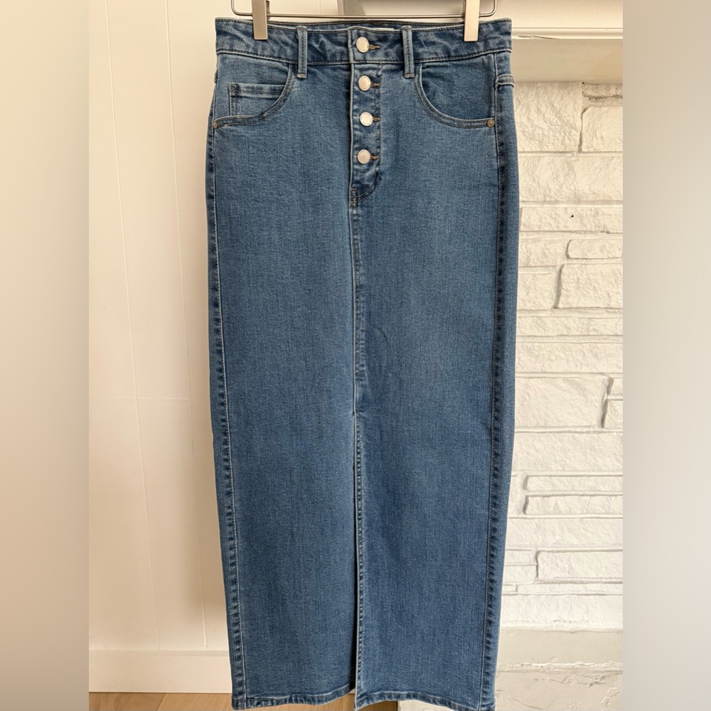 Oat New York Blue Denim Midi Skirt